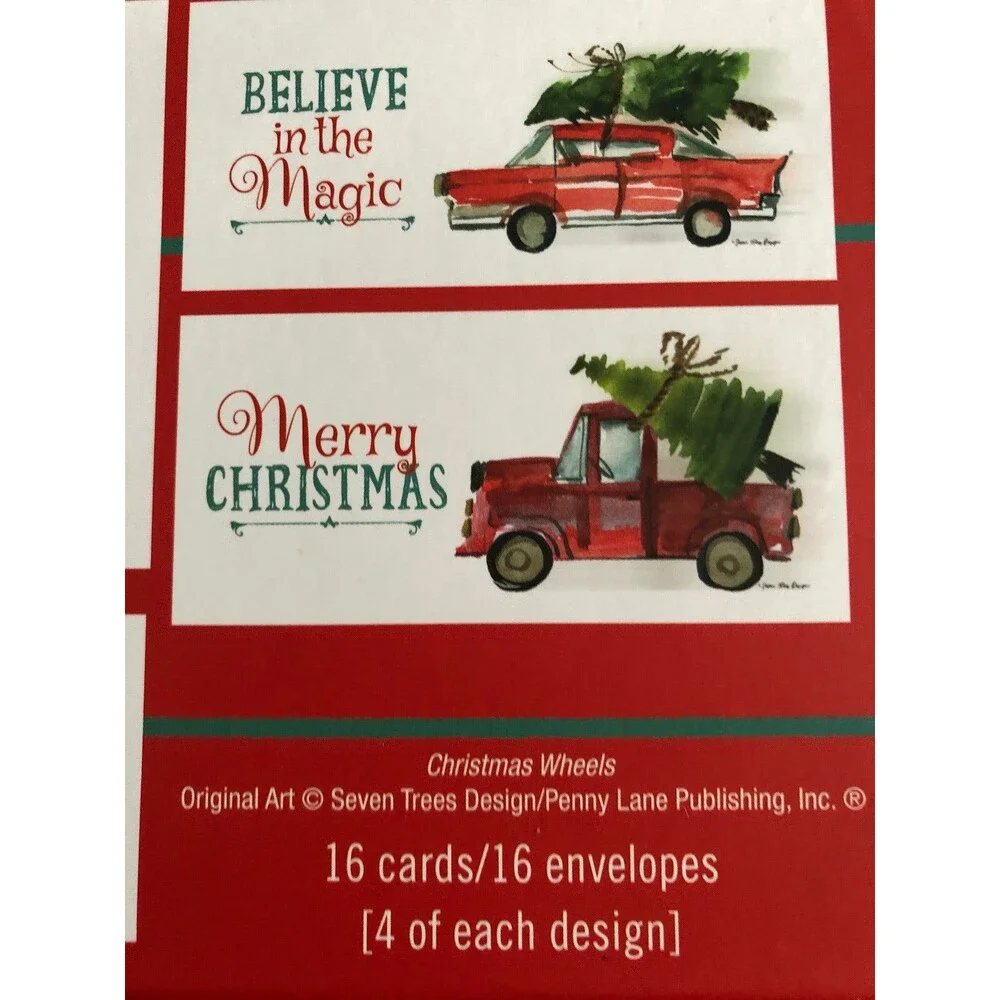 Red Hippie Bus Bug Truck Card Christmas Cards Boxed 16 Cards Envelopes 4 Designs